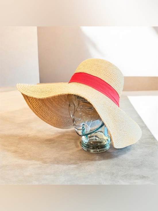 Accessories - Straw Wide-Brim Sun Hat with Pink Band